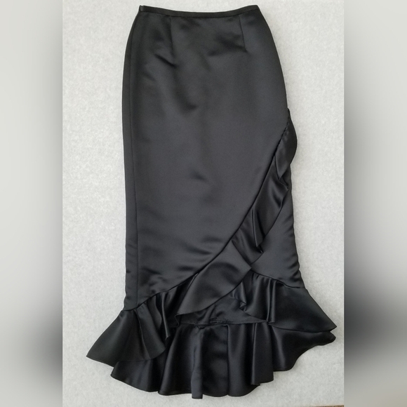 Kay Unger 8 Satin Tulip Ruffle Maxi Whimsigoth Vamp Skirt Formal Party HOCO VTG - Picture 1 of 15